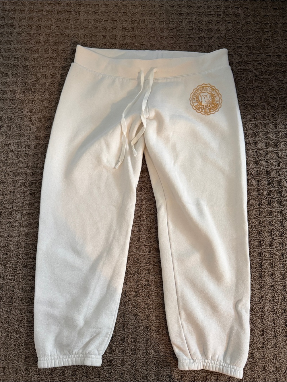 PINK Victoria's Secret White Jogger Sweatpants with Gold Crest